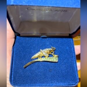 Vintage Camrose & Kross Jacqueline Bouvier Kennedy grasshopper brooch 2"
